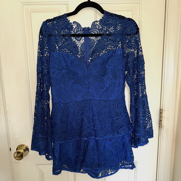 NEW WITH TAGS!!! Blue Crochet Romper with Ruffles Size 6 - Picture 1 of 5